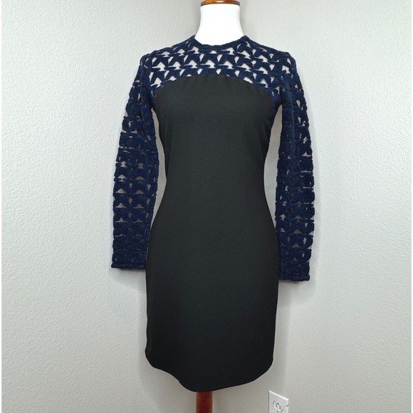 Ute. Dresses & Skirts - UKE. Bodycon Dress Sz 6 Made in Spain Lace Mesh Top Ponte Knit Bottom Navy Black